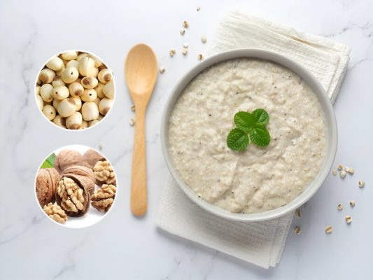 Cháo hạt óc chó với hạt sen